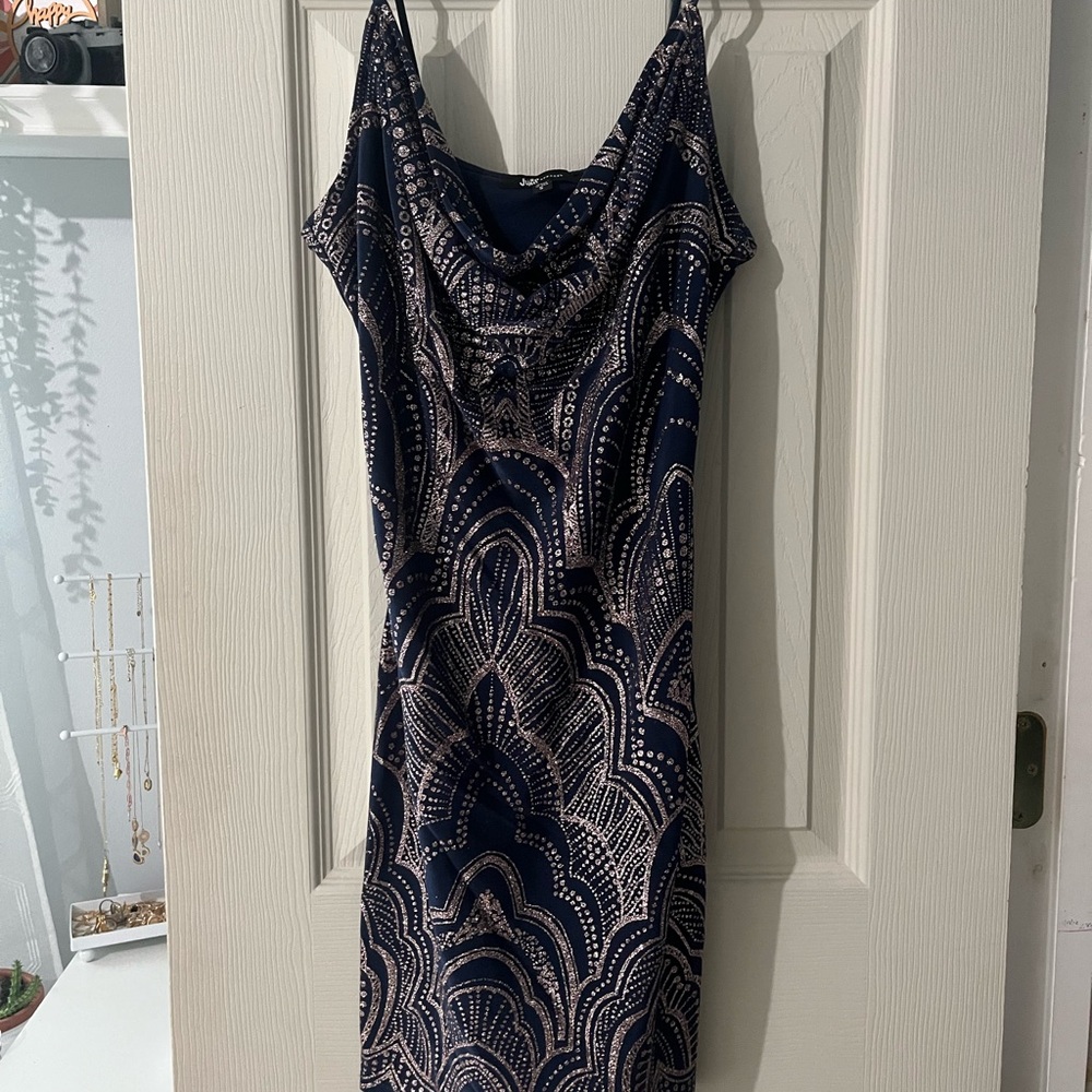 Elegant Navy and Rose gold Patterned Dress